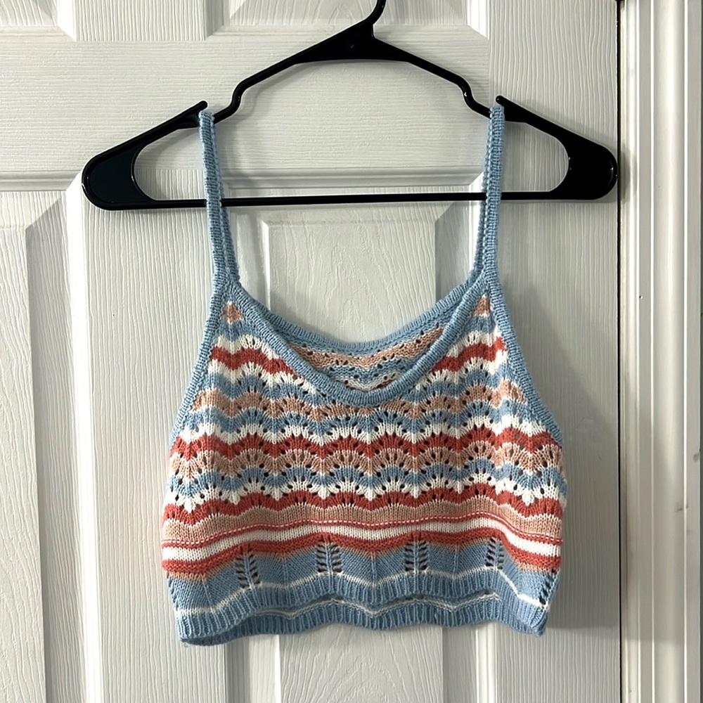 Colorblock Pointelle Crop Cami Knit Top